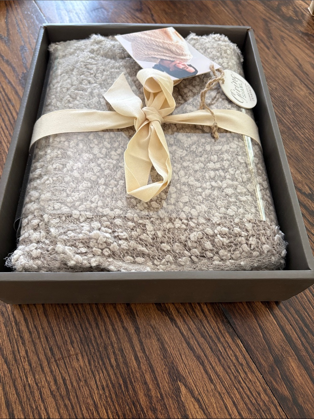 Demdaco Giving Shawl Cream and Light Gray Cozy Chunky Shawl Throw - Picture 5 of 5